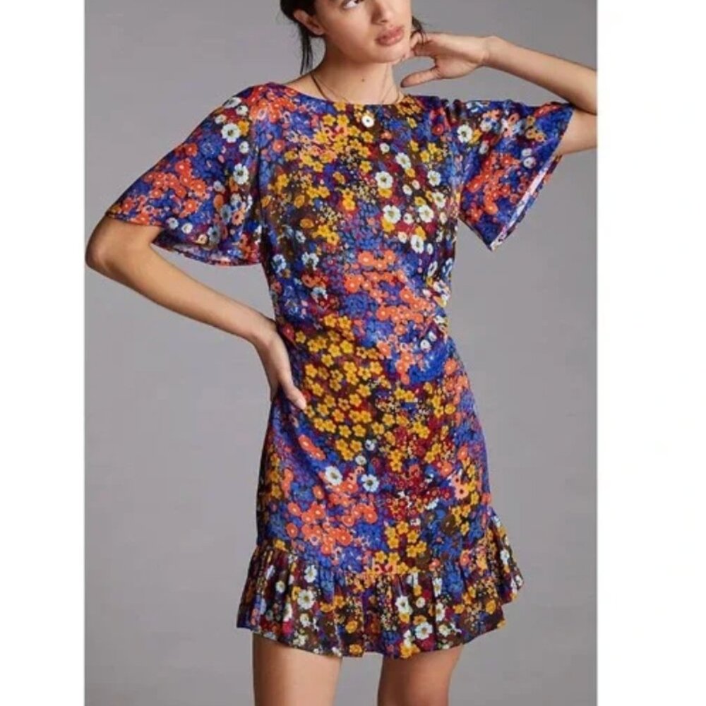 Anthropologie Ruffled Satin Mini Dress Size 20